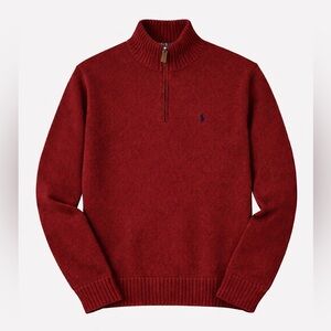Polo Ralph Lauren Quarter Zip Sweater Mens M Red Cotton Mock Neck Pullover